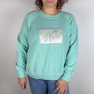 Vintage 80s Bassett Walker teal ski crew neck sweatshirt  Lake Tahoe size XL